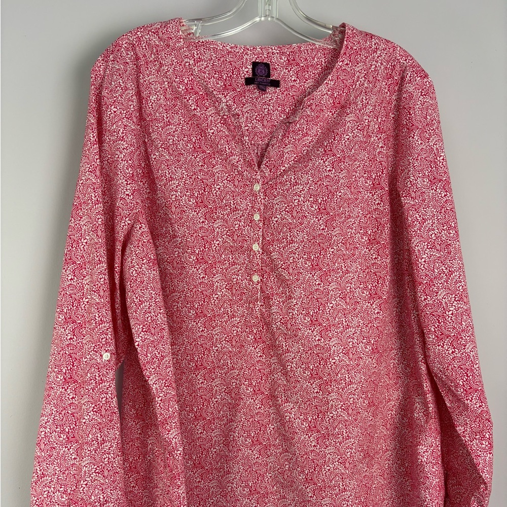 Liberty Art Fabrics Tunic Top Pink White Floral Cotton Women’s XXL